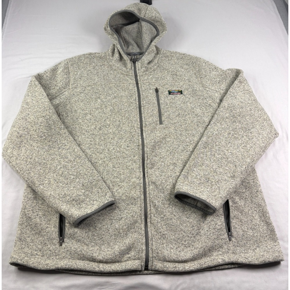 LL Bean Sweater Fleece Jacket Mens 2XLT Tall Beige Full Zip Slightly Fitted